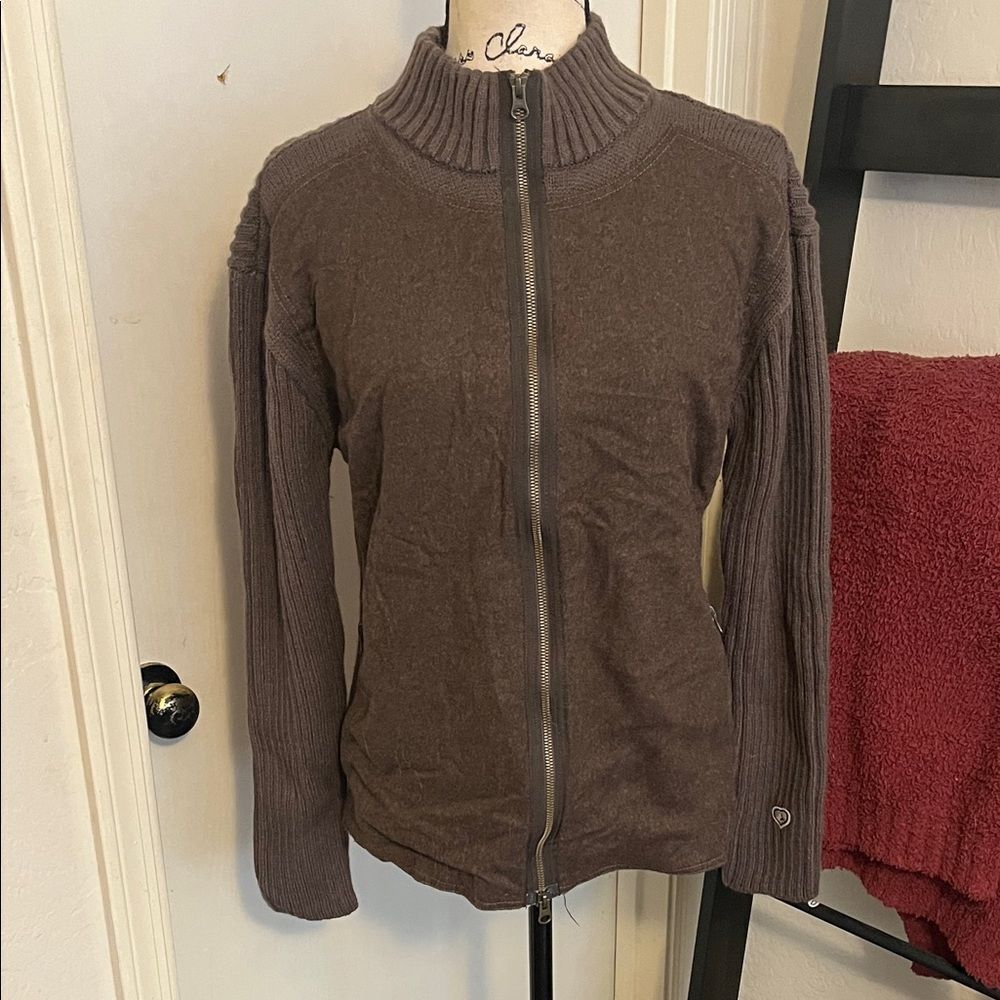 Kuhl Merino Wool Blend Brown Zipper Closure Sweater Gorpcore Outdoor Modern